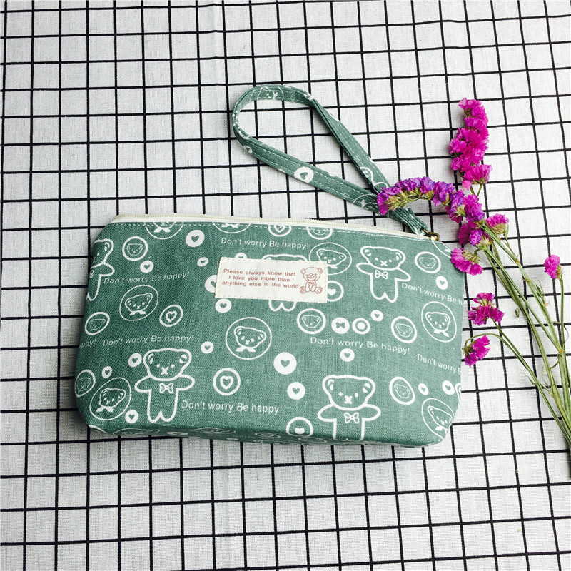 Simple cartoon green cotton null purse make-up bag1