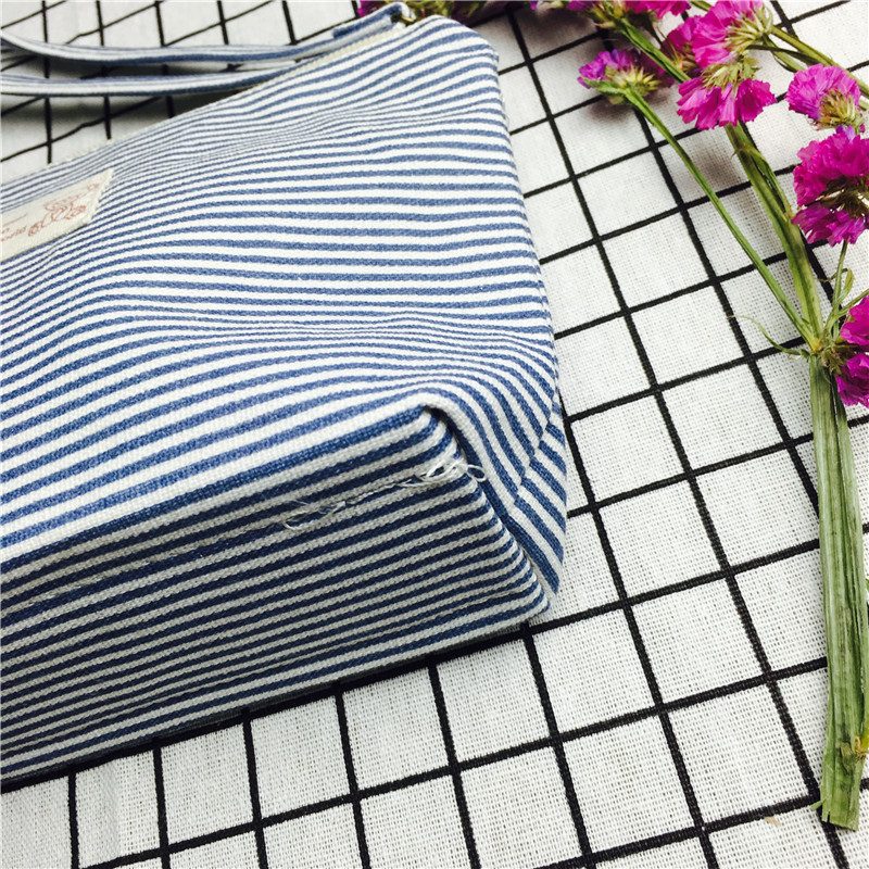 Simple striped light blue cotton null purse make-up bag2