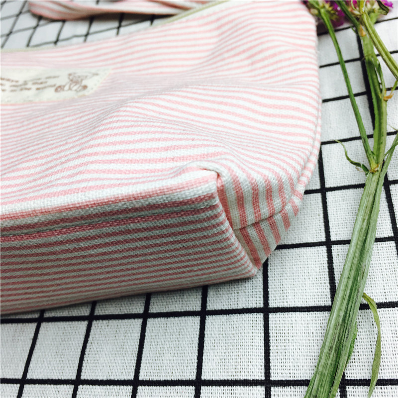 Simple striped pink cotton null purse make-up bag3