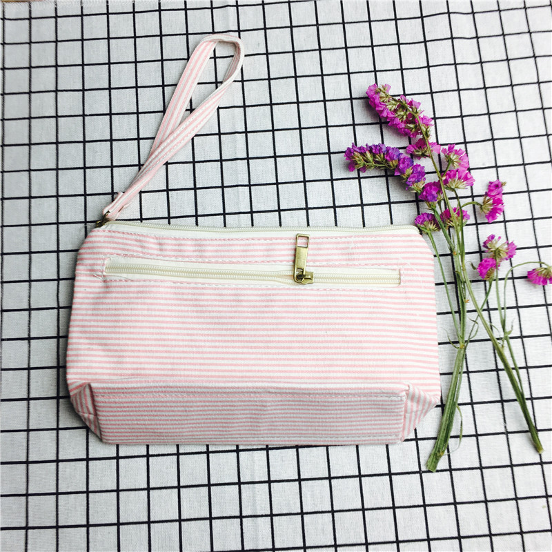 Simple striped pink cotton null purse make-up bag2