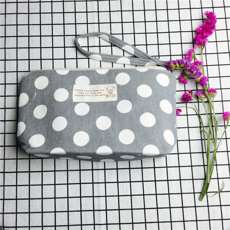 Simple wave point grey cotton null purse make-up bag1