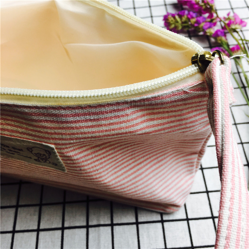 Simple striped pink cotton null purse make-up bag5