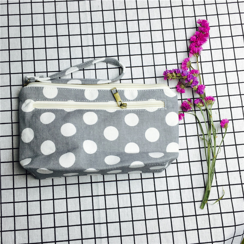 Simple wave point grey cotton null purse make-up bag2