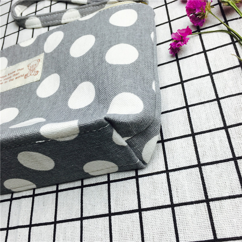 Simple wave point grey cotton null purse make-up bag3