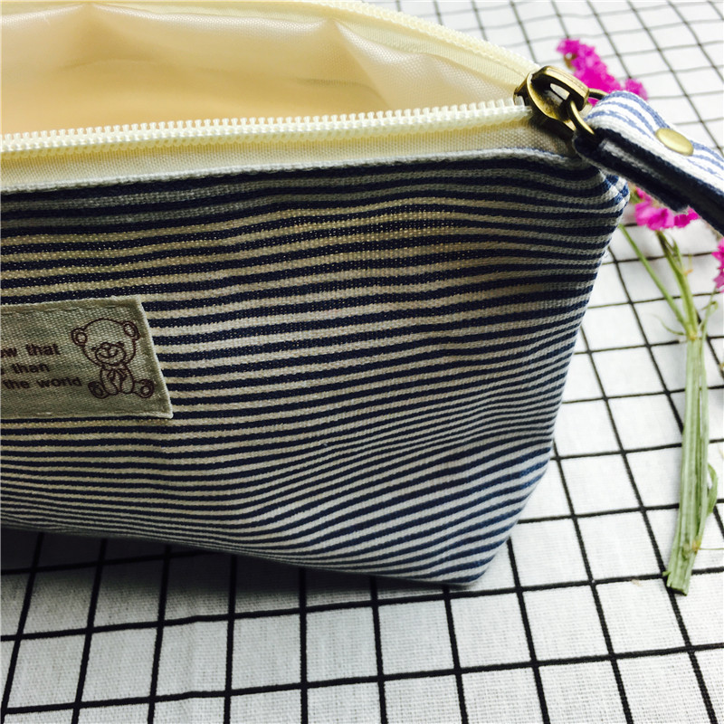 Simple striped light blue cotton null purse make-up bag5