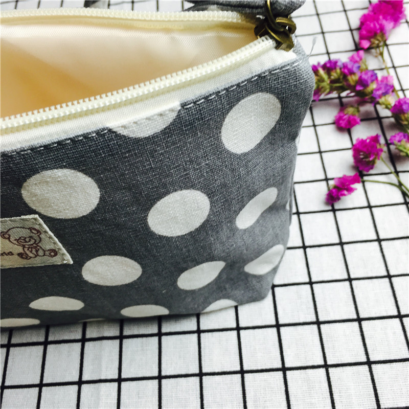 Simple wave point grey cotton null purse make-up bag5