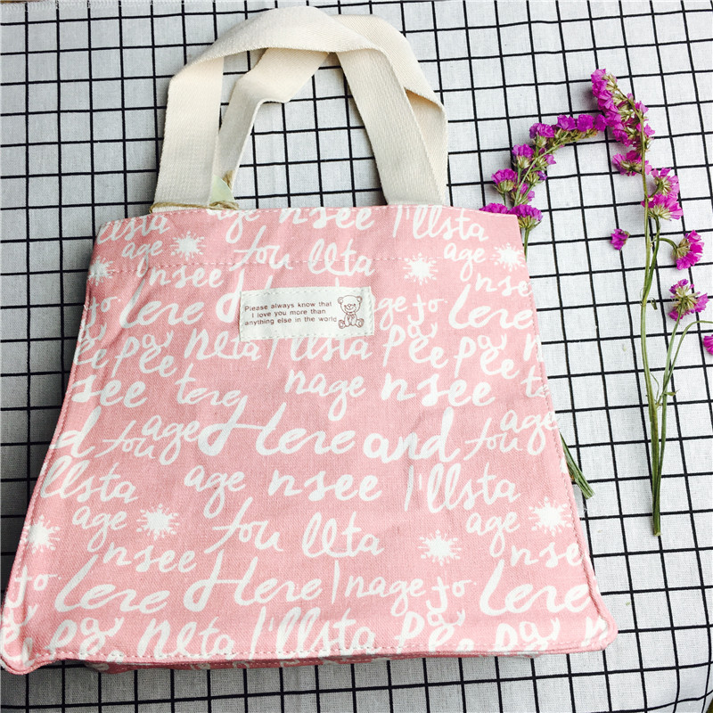 Simple letter pink medium cotton hand bag environmental protection bag1