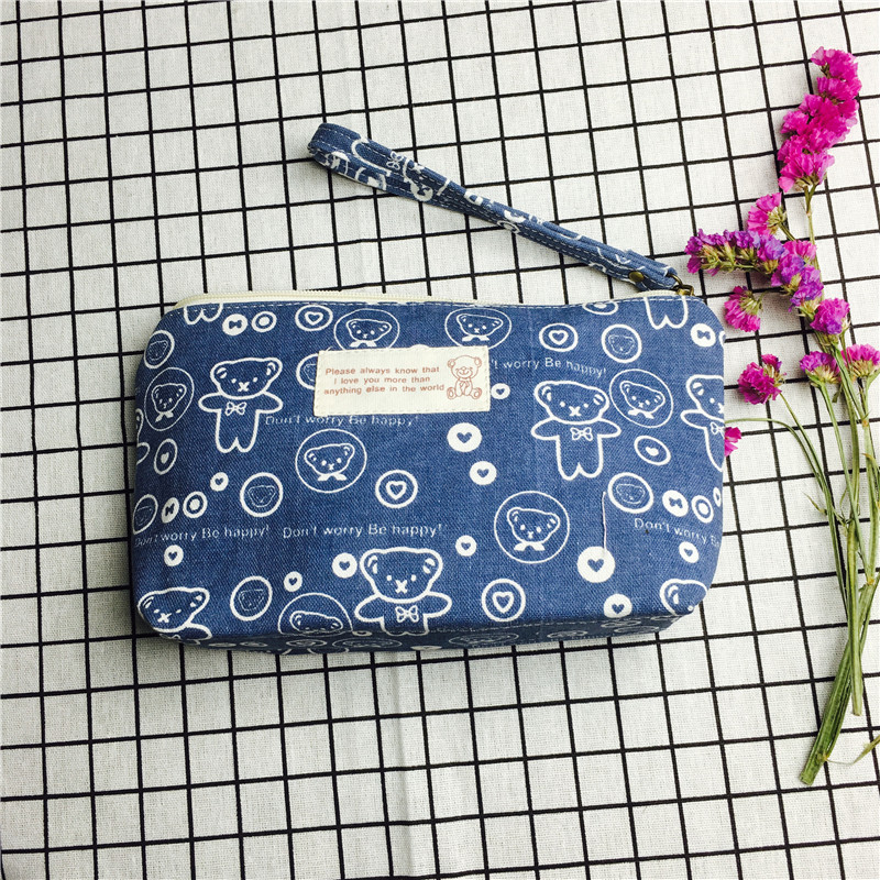 Simple cartoon blue cotton null purse make-up bag1