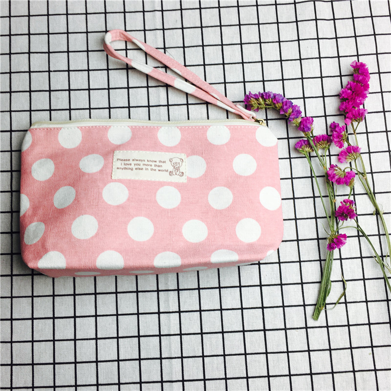 Simple wave point pink cotton null purse make-up bag1