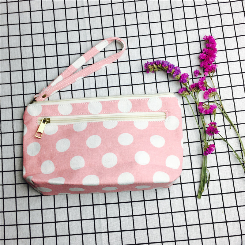 Simple wave point pink cotton null purse make-up bag2
