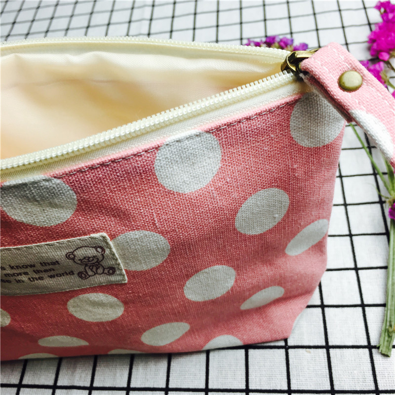 Simple wave point pink cotton null purse make-up bag5