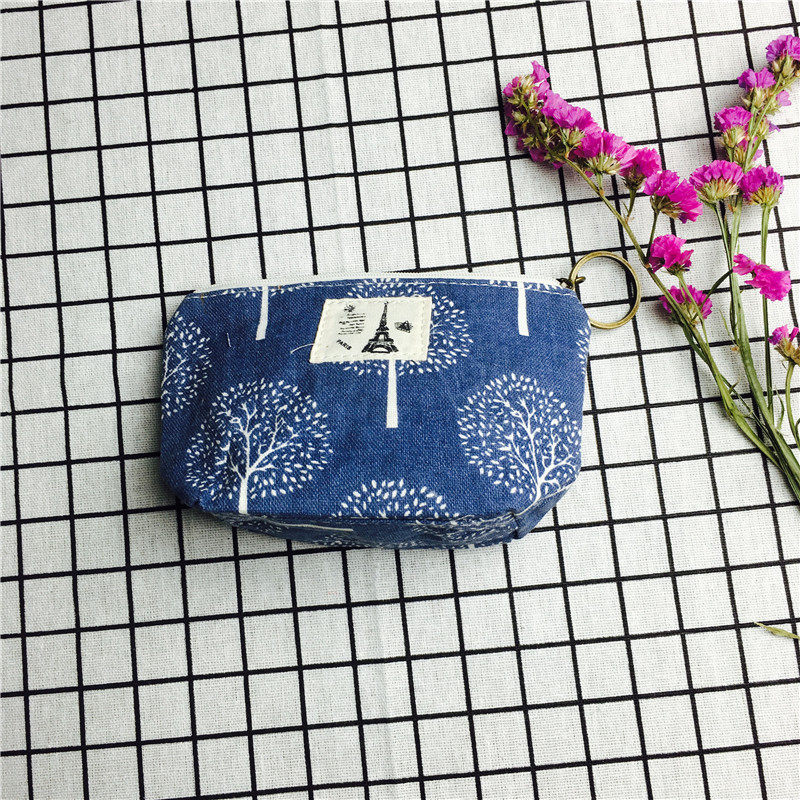 Simple pastoral blue cotton null purse make-up bag1