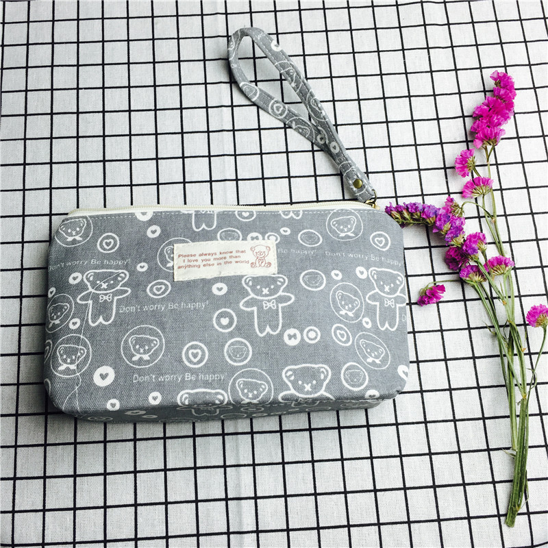 Simple bear gray cotton cloth null purse make-up bag1