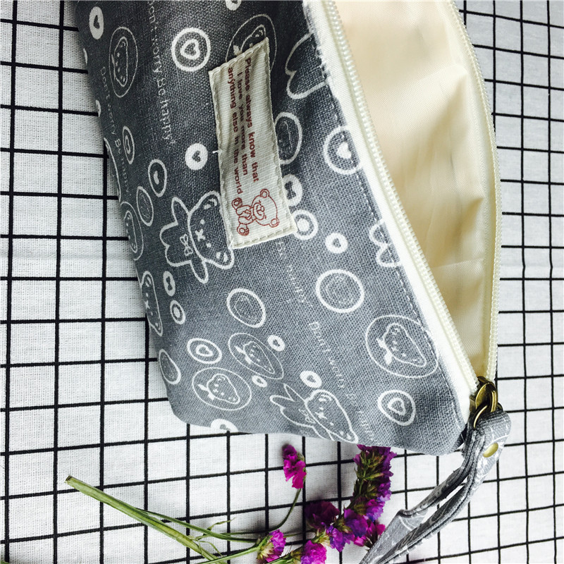 Simple bear gray cotton cloth null purse make-up bag5