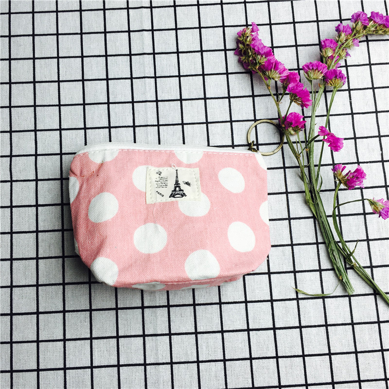 Compact pink cotton cloth null purse make-up bag1