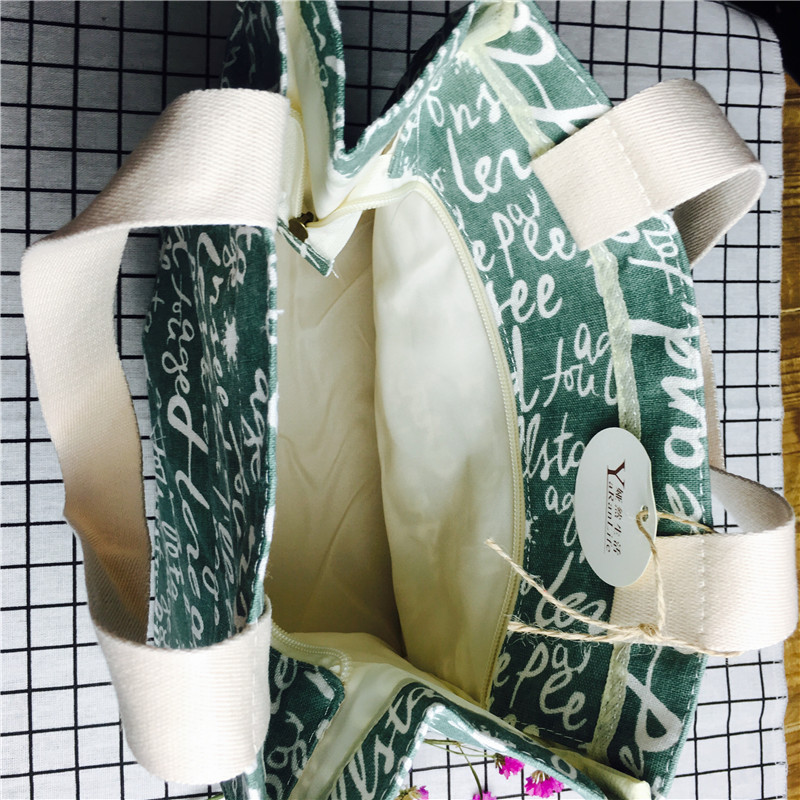 Simple letter green medium cotton hand bag environmental protection bag4