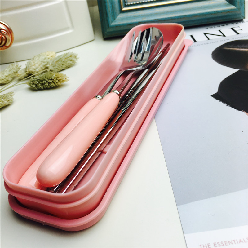 Student Stainless Steel Portable cutlery suit creative fork and spoon chopsticks adorable suit children travel tableware4