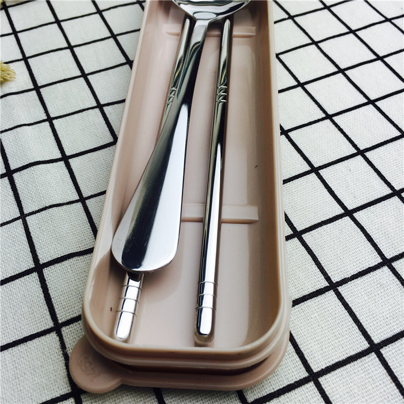 Student Stainless Steel Portable cutlery suit creative fork and spoon chopsticks adorable suit children travel tableware3