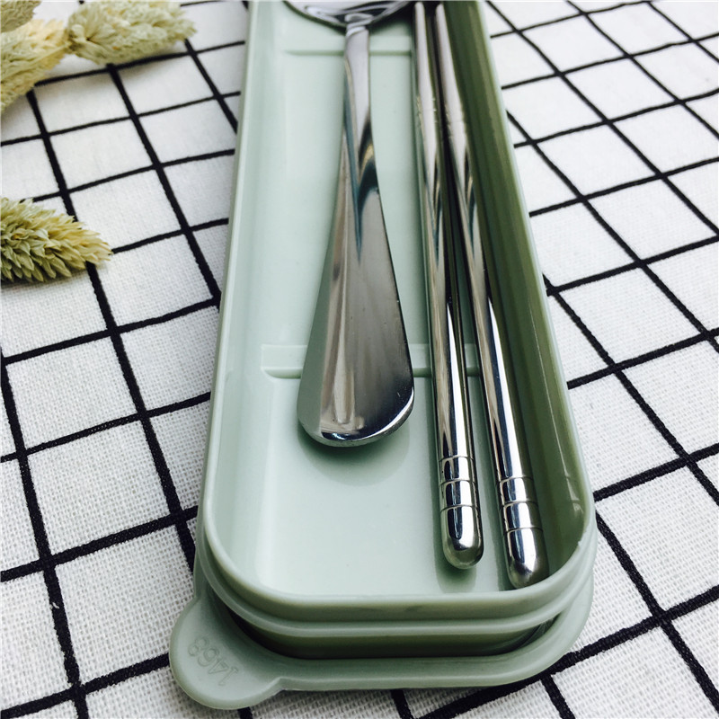 Student Stainless Steel Portable cutlery suit creative fork and spoon chopsticks adorable suit children travel tableware4