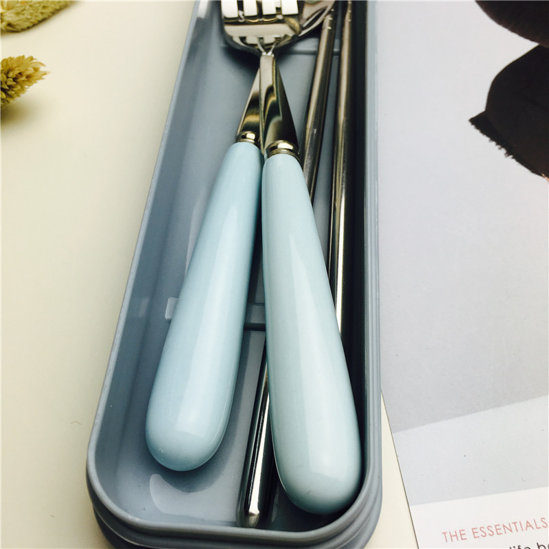 Student Stainless Steel Portable cutlery suit creative fork and spoon chopsticks adorable suit children travel tableware2