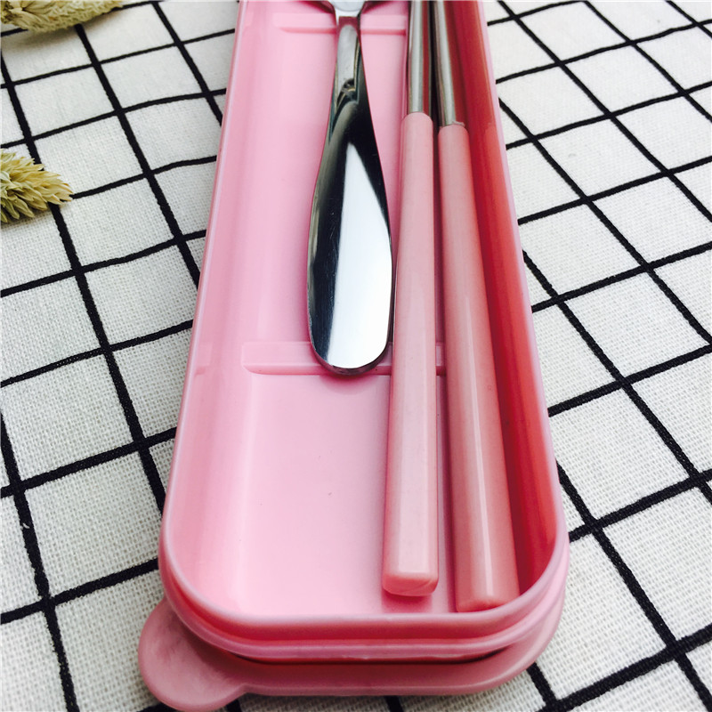 Student Stainless Steel Portable cutlery suit creative fork and spoon chopsticks adorable suit children travel tableware2