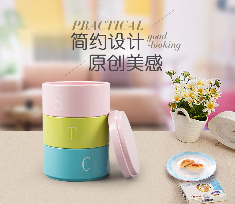 European iron art storage tank three layer biscuit canister candy color canning candy canister X7431