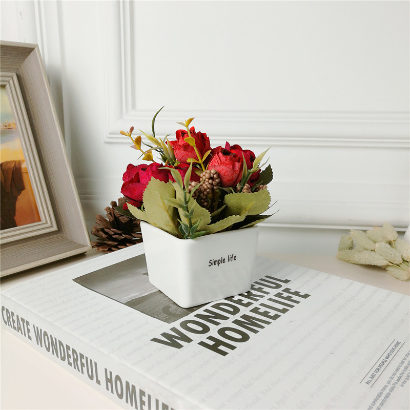 Simple simulation of potted roses pastoral creative office room decorative plant decoration decoration Home Furnishing4