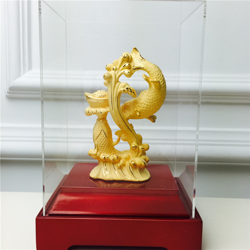 Chinese Feng Shui alluvial gold decoration craft double golden carp Zhaocai defends evil town house decoration3