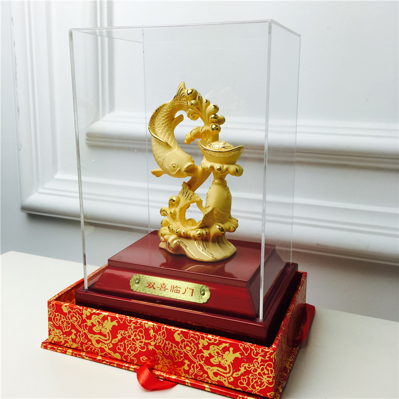 Chinese Feng Shui alluvial gold decoration craft double golden carp Zhaocai defends evil town house decoration4