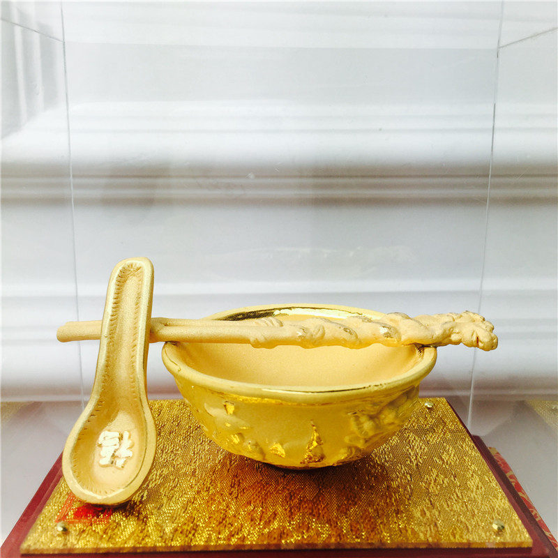 Chinese Feng Shui alluvial gold decoration technology rich golden bowl birthday too happy wedding gift3