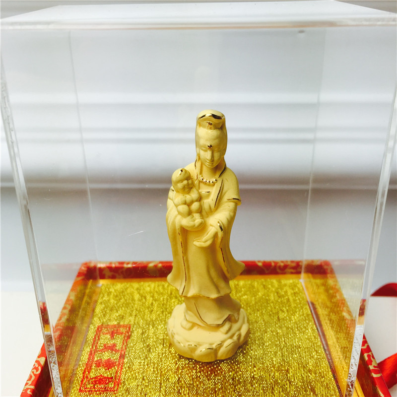 Chinese Feng Shui alluvial gold decoration craft gold Guanyin birthday too happy wedding gift2