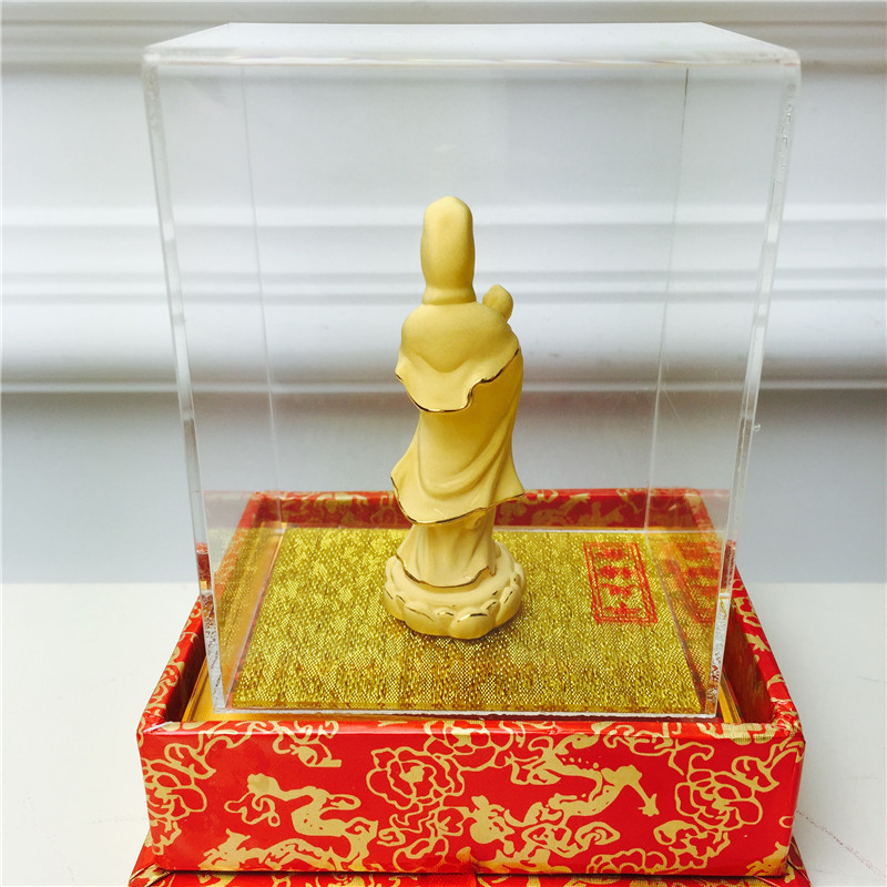 Chinese Feng Shui alluvial gold decoration craft gold Guanyin birthday too happy wedding gift3