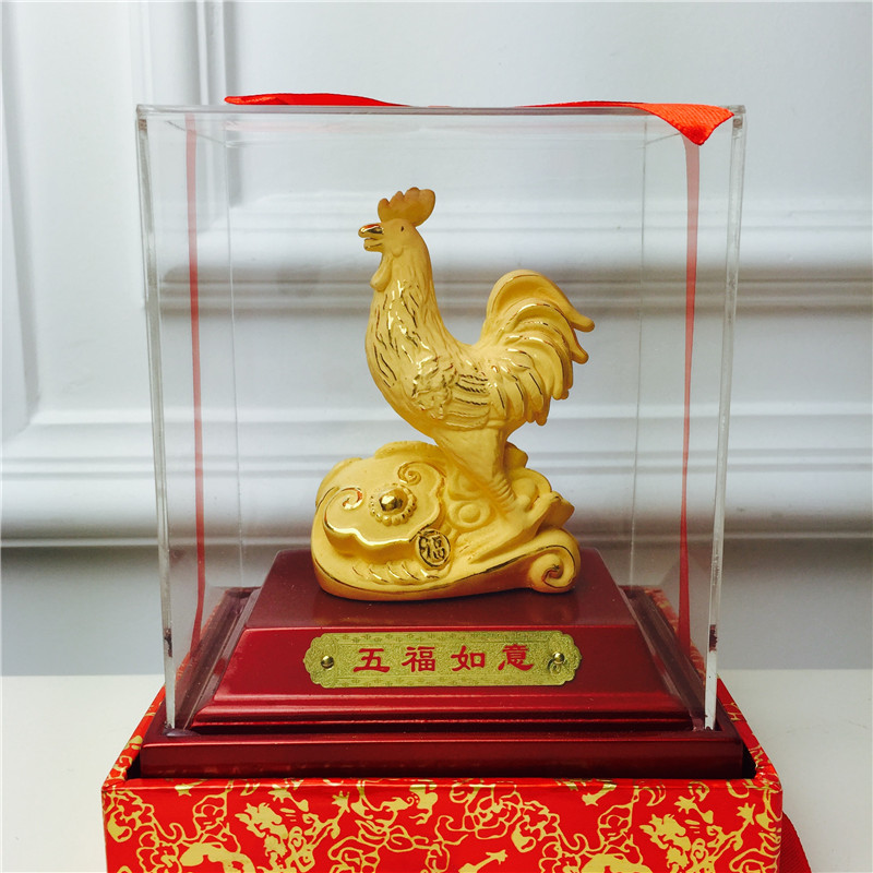 Chinese Feng Shui alluvial gold Ruyi Golden Rooster decoration craft Wufu festive wedding gifts birthday birthday2
