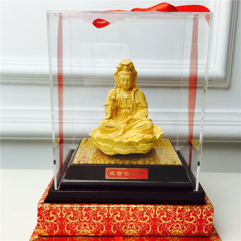 Chinese Feng Shui alluvial gold decoration craft Guanyin Golden Buddha birthday too happy wedding gift1