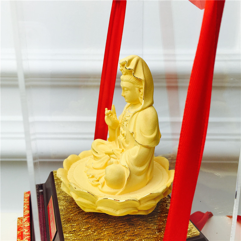 Chinese Feng Shui alluvial gold decoration craft Guanyin Golden Buddha birthday too happy wedding gift3