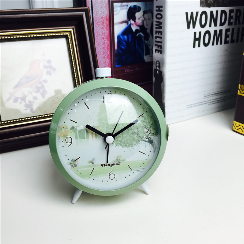 Simple bedside clock alarm mute green desktop clock creative personality2