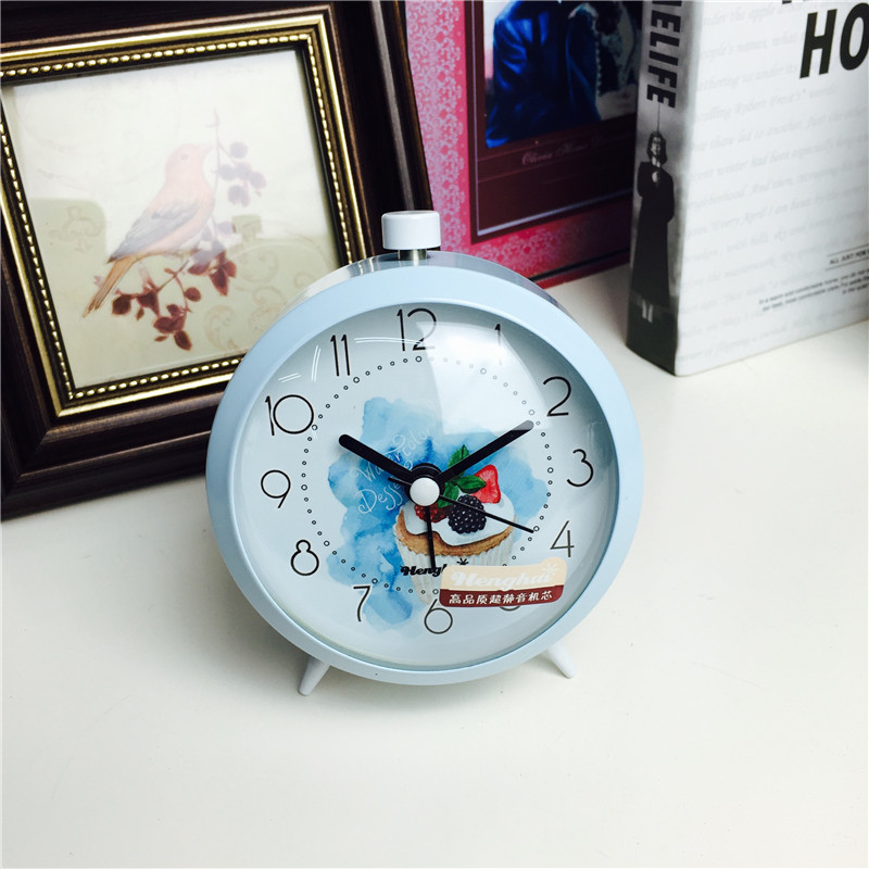 Simple blue bedside clock alarm mute cake desktop clock creative personality3