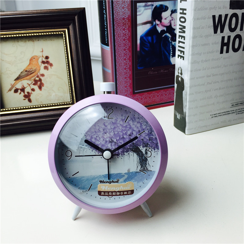Simple bedside clock alarm mute purple desktop clock creative personality1