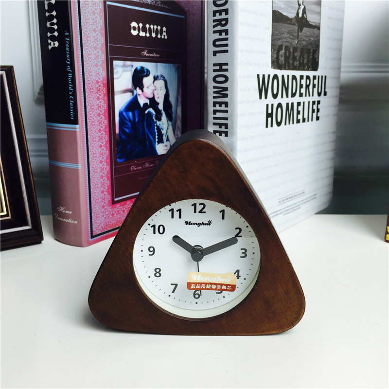 Simple triangular shape wood clock office bedroom bedside clock1