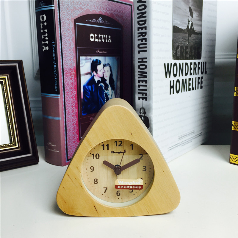 Simple triangular shape wood clock office bedroom bedside clock1
