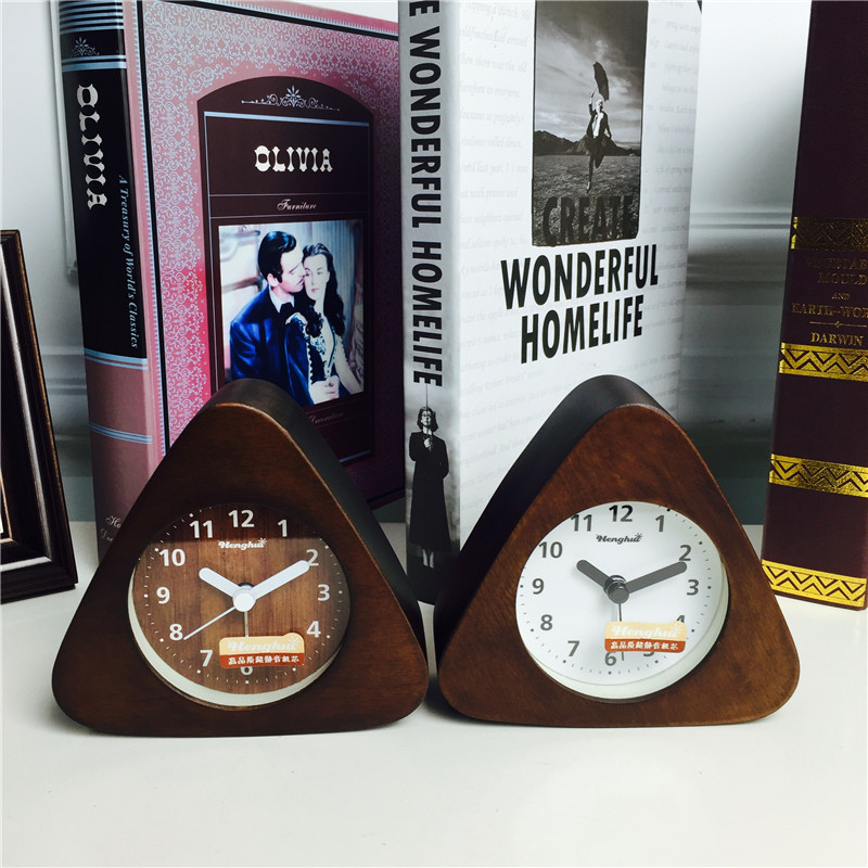 Simple triangular shape wood clock office bedroom bedside clock4