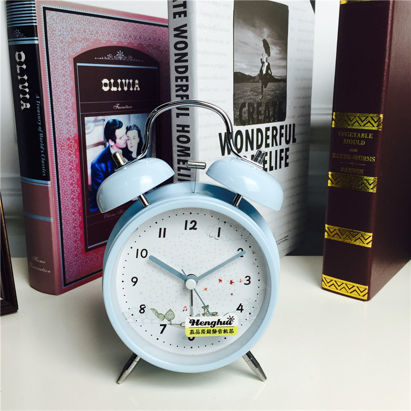 Simple blue bedside clock alarm mute desktop clock creative personality1