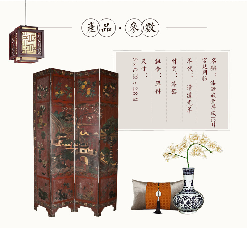 12 pieces of lacquer screen inlaid with gold, Qing Dynasty palace complex light, lacquer (excluding tax)2