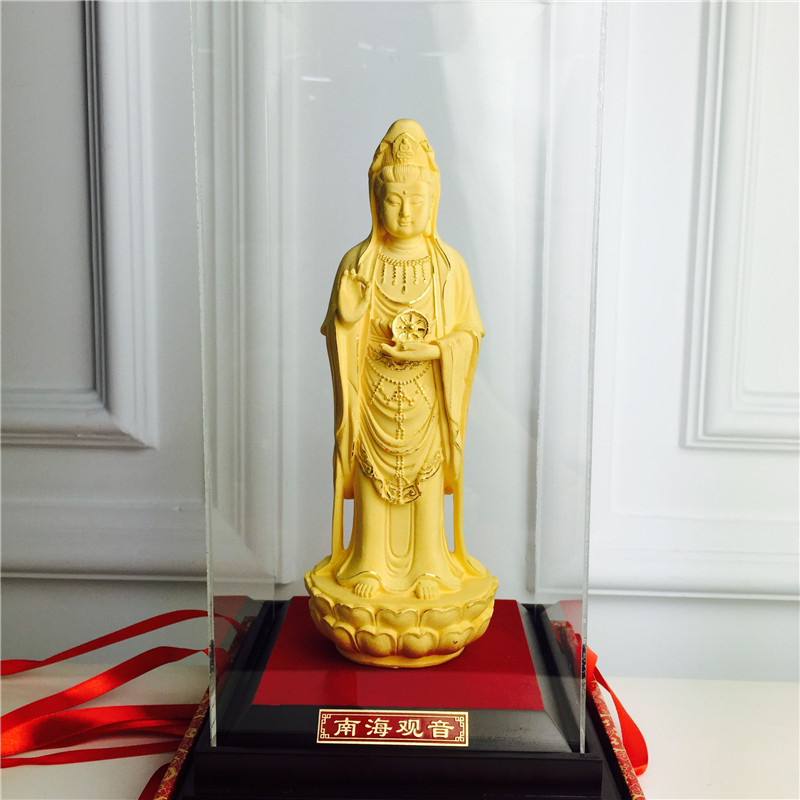 Chinese Feng Shui alluvial gold decoration craft Guanyin Golden Buddha birthday too happy wedding gift1