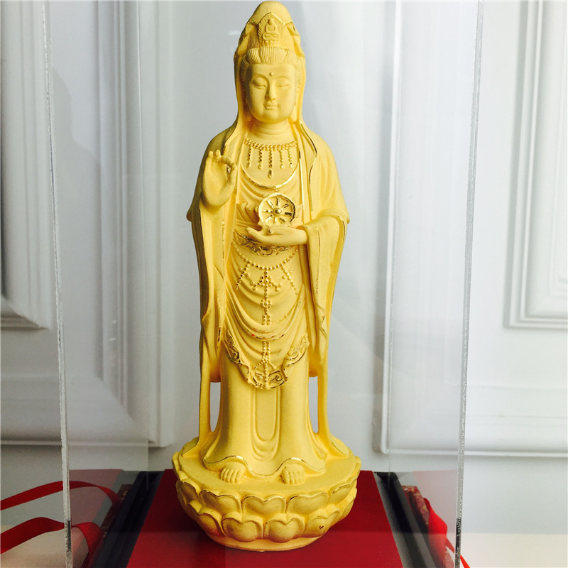 Chinese Feng Shui alluvial gold decoration craft Guanyin Golden Buddha birthday too happy wedding gift2
