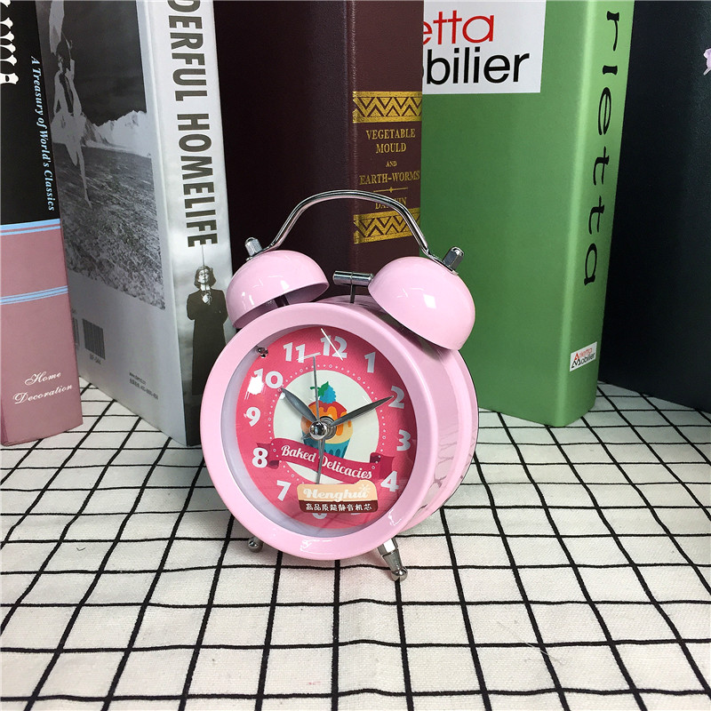 Simple bedside clock alarm mute pink desktop clock creative personality2