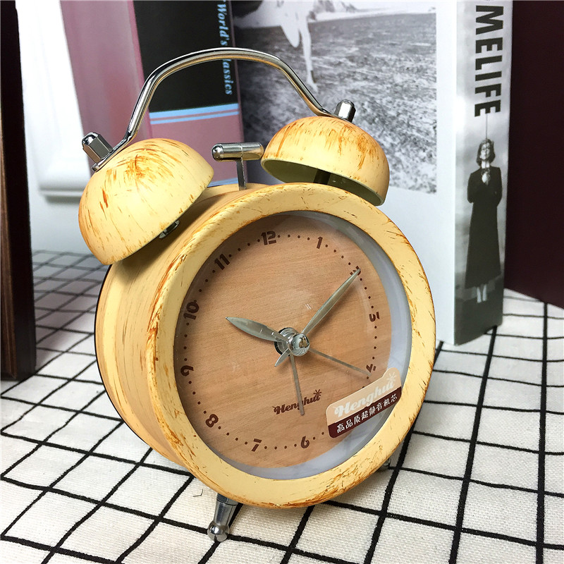 Yellow simple imitation rust clock alarm mute bedside desktop clock creative personality2