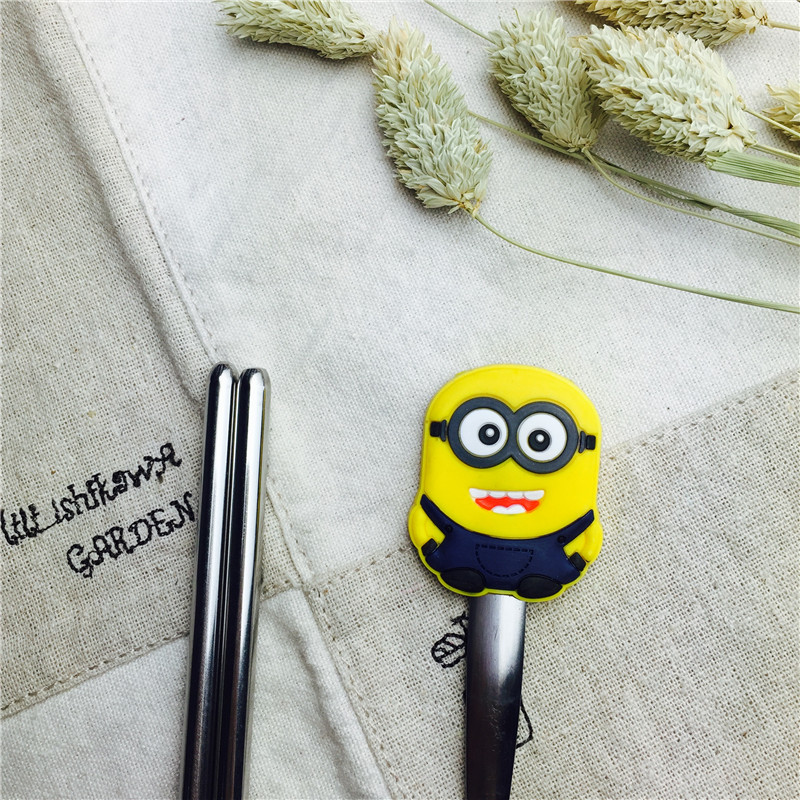Small yellow people cartoon Stainless Steel Portable tableware and spoon suit chopsticks spoon practical portable children tableware4