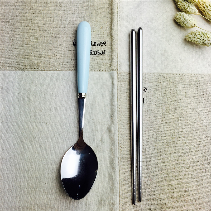 Cartoons Stainless Steel Portable tableware and spoon suit chopsticks spoon practical portable children tableware3