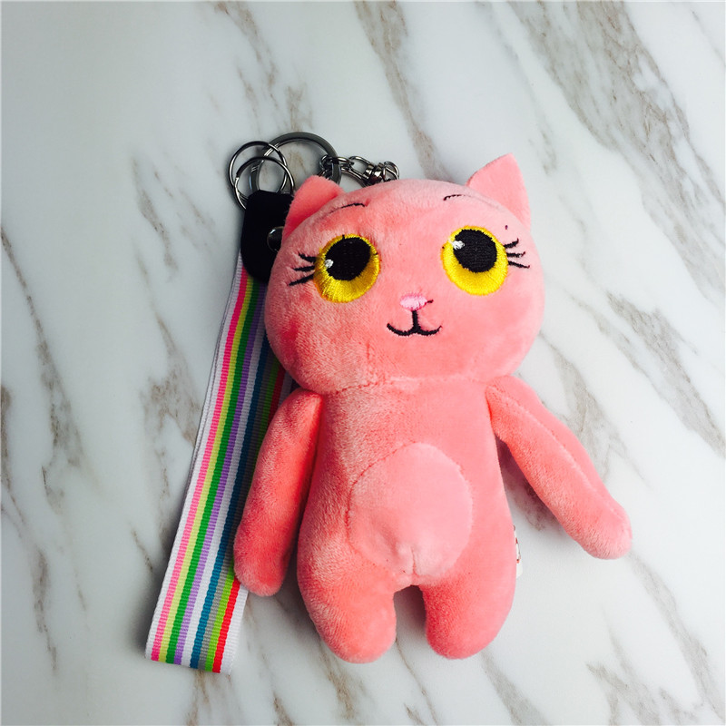 Love cat cartoon Keychain hanging bag Pink Plush small jewelry ornaments1